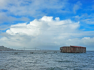 The old dilapidated net shed from the Astoria river-walk.
