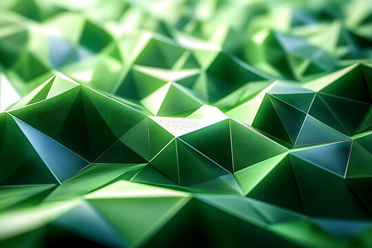green abstract low poly triangle field creates a mesmerizing polygonal technology background, offering a visually stunning 3D render that captivates imagination with its intricate and futuristic desig