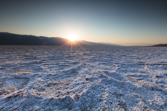 Sunset at Badwater salt basin, Death valley National Park, California, United States