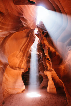 Light beams filtering through the rocks at Upper Antelope Canyon, Arizona, United States