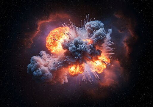 A beautiful sight of the space where the moment of explosion and smoke soar
