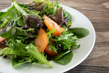 A closeup view of a garden salad.