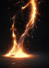 Glowing particles on a black background erupt with sparks and flames,  flames, sparks,  glowing particles