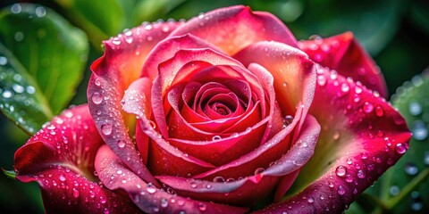 Close-up rose macro reveals nature's artistry:  pink, red petals, detailed green leaves.