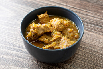 A view of a bowl of ye beg alicha wot.