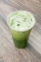 A view of a green vegetable blended juice.