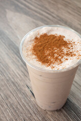 A view of a iced cappuccino beverage.
