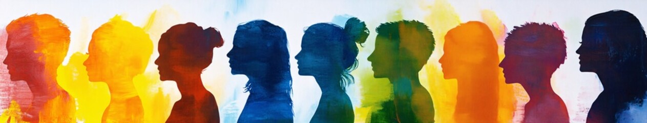 Colorful silhoutte of diverse faces, diversity, equity and inclusion