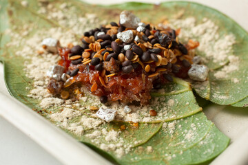 A closeup view of a paan.