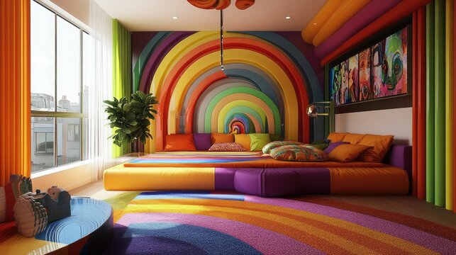 Vibrant Rainbow Themed Bedroom Design