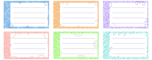 Set of notebook name stickers with colorful abstract lines and copy space. Vector illustration for school supplies. Labels.