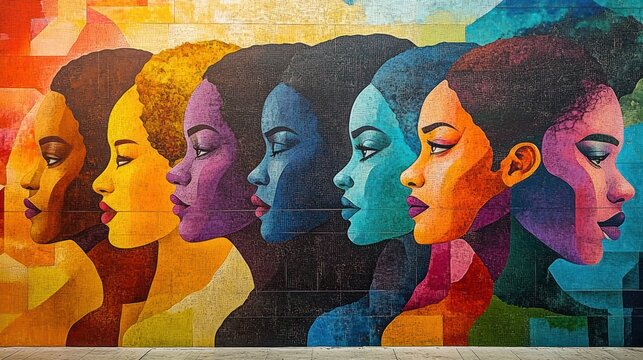 Mural for Black Awareness Day Celebrating African History and Unity in Bright Colors with Strong Features