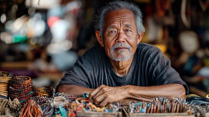 Craftsman displaying handmade wares