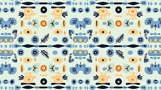 Decorative traditional ethnic motifs arranged in a geometric layout with warm and inviting colors