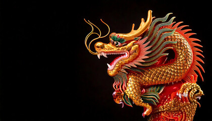 Chinese dragon on a black background, ancient asian dragon on black background