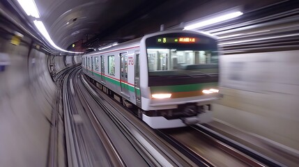 Fototapeta premium High-Speed Train in Motion: A Glimpse into Japan's Efficient Railway System