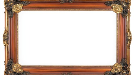 An ornate, vintage picture frame with intricate detailing, designed to display artwork.