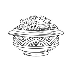 Thin Line Illustration of Dates in Decorative Bowl