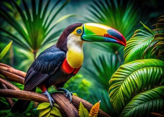 Fototapeta premium Exotic Ramphastos toucan, a jewel of the tropical rainforest.