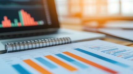 A trading journal next to a laptop displaying forex charts and analytical tools.