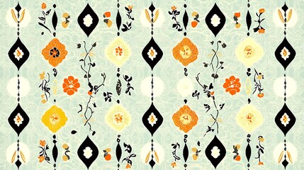 An ornate display of intricate native patterns in a decorative format with rich and vibrant colors