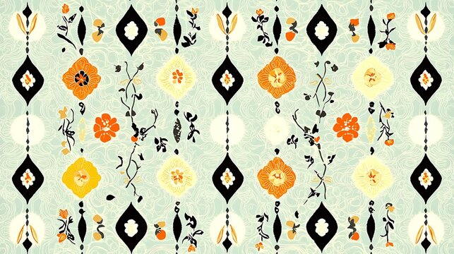 An ornate display of intricate native patterns in a decorative format with rich and vibrant colors