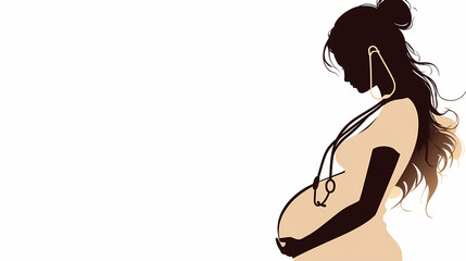 Pregnant woman at obstetrician. medic midwife check up baby prenatal health with stethoscope, nurse gynaecologist examination birth pregnancy, simplistic png illustration. Mistweave. Illustration