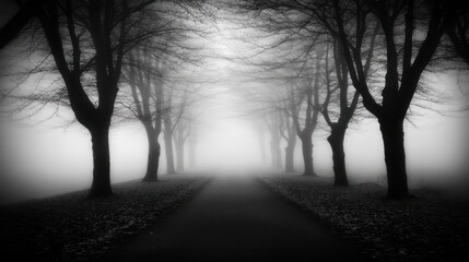 Fototapeta premium Foggy Path Through Bare Winter Trees