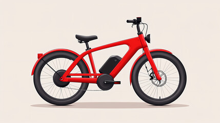 Red midwives electric bike with battery ideal for city or beach rides. concept electric bikes, red color, mid-drive motor, city commuting, beach. Mistweave. Illustration