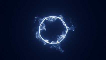 Abstract glowing sphere made of particles on dark blue background