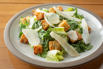 A view of a Caesar salad.