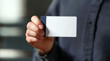 Hand holding a blank identity card.