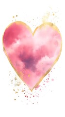 A dreamy watercolor pink heart with golden accents, leaving ample space in the middle for text
