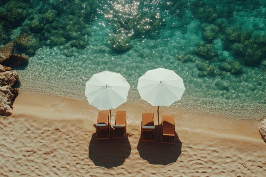 Enjoying summer vacation on a beautiful sandy beach with crystal clear turquoise water