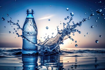 Intricate mineral water splash:  silhouetted arcs, bursting bubbles, delicate droplets.