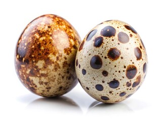 Obraz premium Isolated twin quail eggs in a stunning double exposure. Nature's artistry captured in wildlife and egg photography.