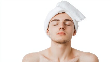 Calm Young Man with Towel and Eyes Closed