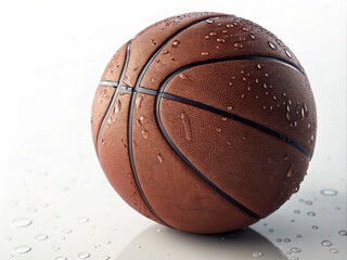 Wet Basketball Close-up Composition, Water Droplets, Sport Concept, Basketball Photography, Macro Photography Basketball, Sports Photography