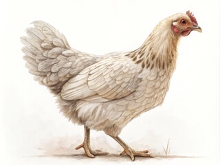 Fototapeta premium Watercolor Hen Portrait Detailed Feather Texture, Farm Animal Concept, Poultry Painting Poultry art, hen illustration