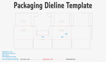 Packaging Dieline Template. 2D Technical Drawing fully editable vector. Prepared for production.