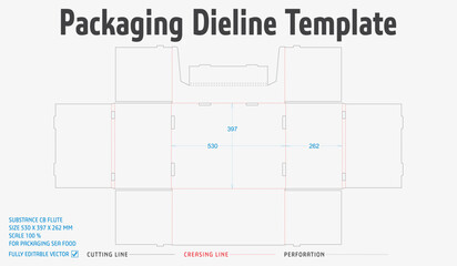 Packaging Dieline Template. 2D Technical Drawing fully editable vector. Prepared for production.