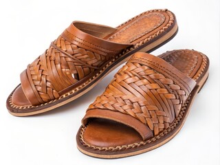 Handwoven Leather Sandals Brown Woven Design, Two-Shoe Composition, Summer Fashion Concept, Leather Sandals, Woven Sandals Leather Sandals, Summer Fashion