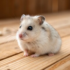 Cute Hamster on Wooden Surface Close-up Photography, Soft Fur, Adorable Pet, Rodent Portrait Hamster, Pet Rodent