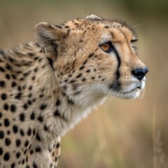 Fototapeta premium Cheetah Portrait Close-up Profile, Soft Background, Wildlife Photography, Acinonyx jubatus, Big Cats Cheetah, Wildlife Photography