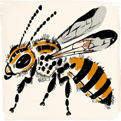Naklejka premium honey bee vintage print ink stamp style illustration on white background