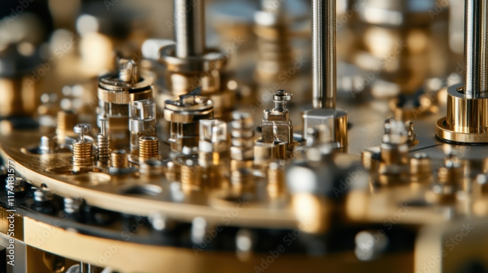 Poster close up view of a complex clockwork mechanism, highlighting the intricate details and precision eng