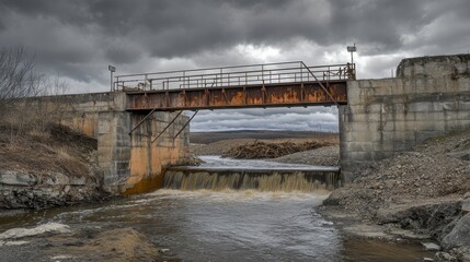 Obraz premium Bridge Over Water with Overcast Skies
