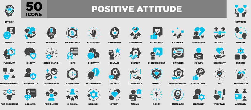 Positive Attitude Icon Set Blue Grey