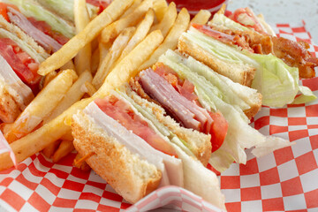 A view of a club sandwich basket.