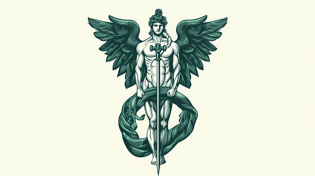 Logo medizin heilkunde mit asklepios stab freigestellt. Mistweave. Illustration